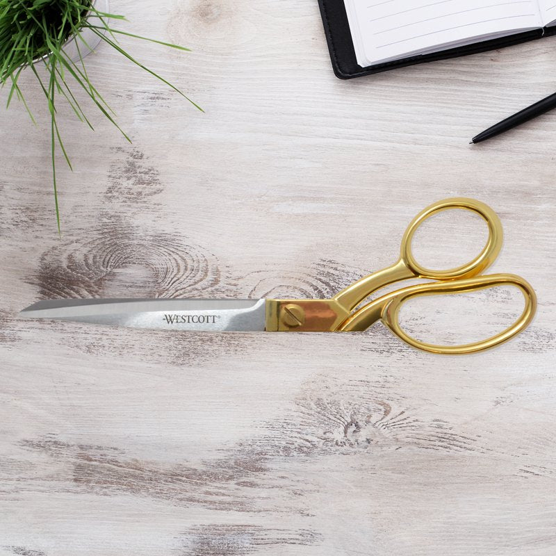 Stainless Steel Fabric Scissors with Gold Handles - 9 Inch Bent Sewing & Office Shears