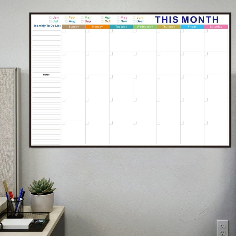 Large Wall-Mount Dry Erase Calendar 48x32 Inch Whiteboard with Marker Tray