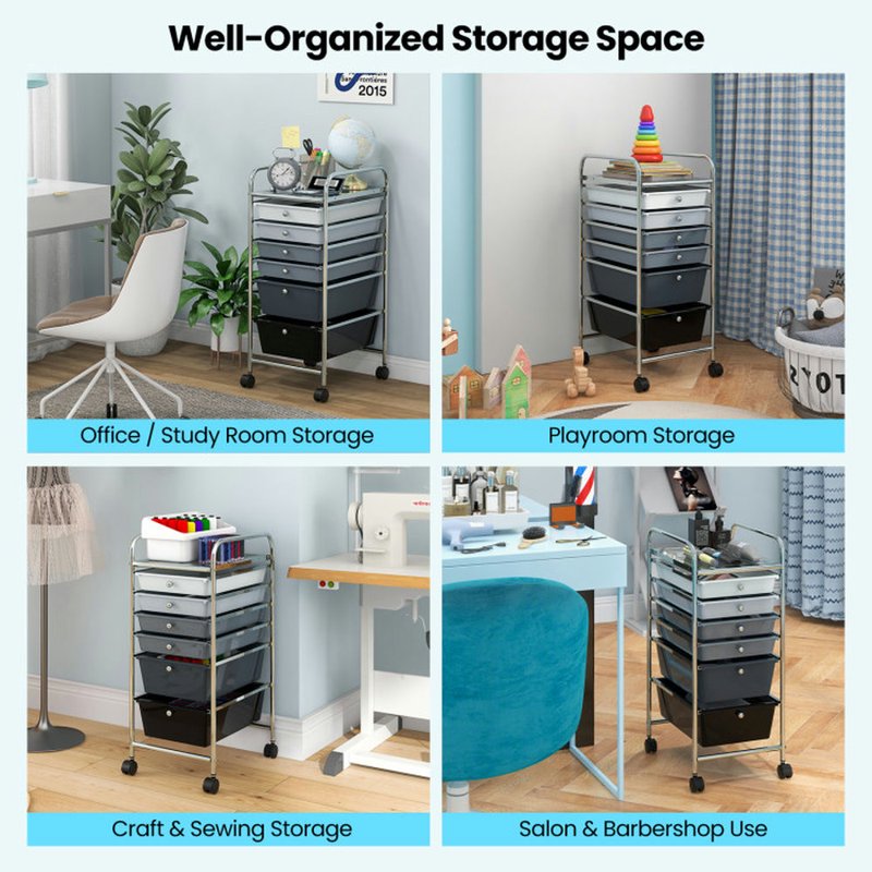 Rolling File Storage Cart with 6 Drawers - Multi-Color Organizer for Office & Home