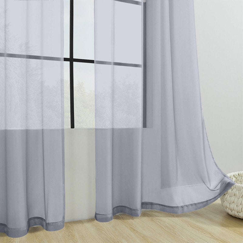 Kitchen Curtains Solid Color Double-String Polyester Semi-Sheer Window Panel Set