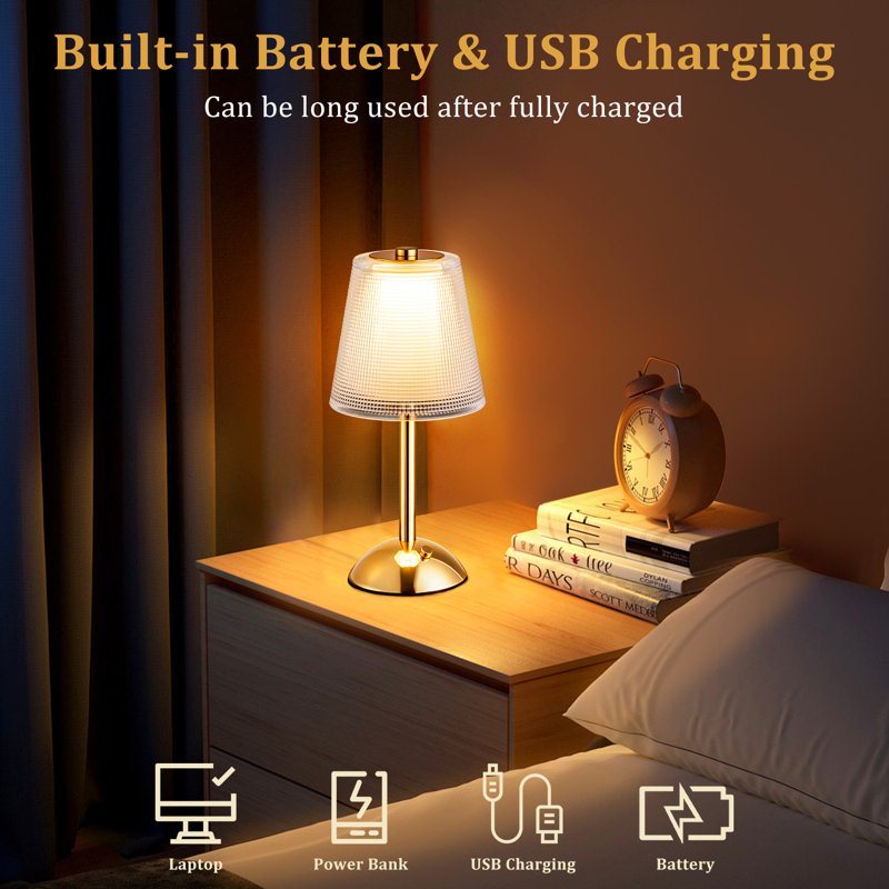Rechargeable Cordless Crystal Table Lamp with 3 Light Colors and Dimming