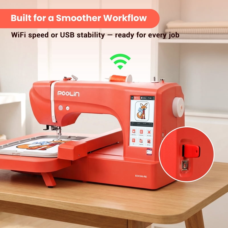 Large Embroidery Machine with 7.9x11 Inch Area, Touchscreen & WiFi for Home & Small Business