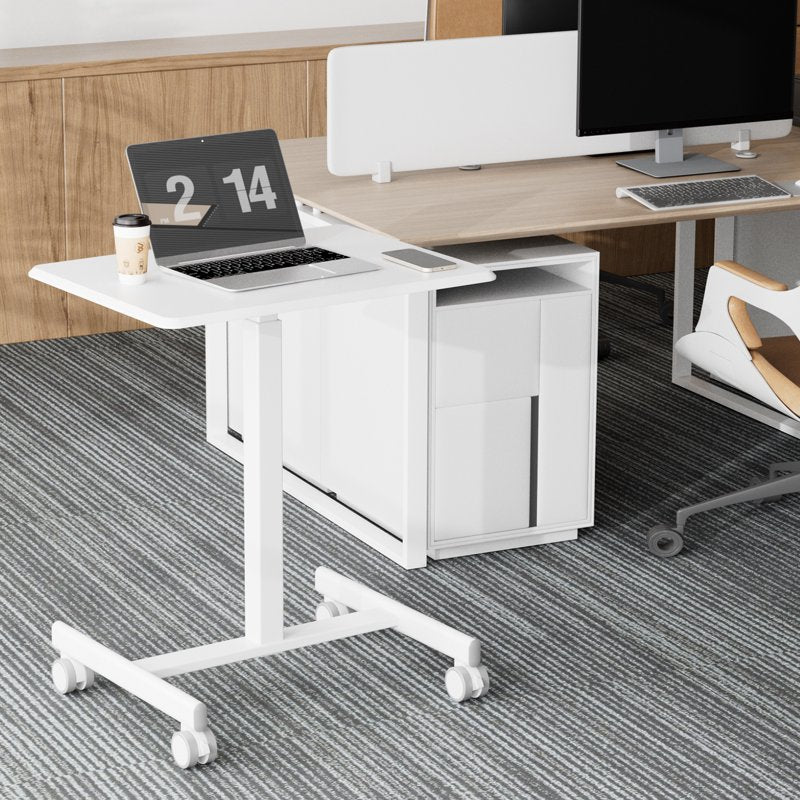 EDX White Standing Desk with Mobile Wheels – Adjustable Laptop Desk for Home Office