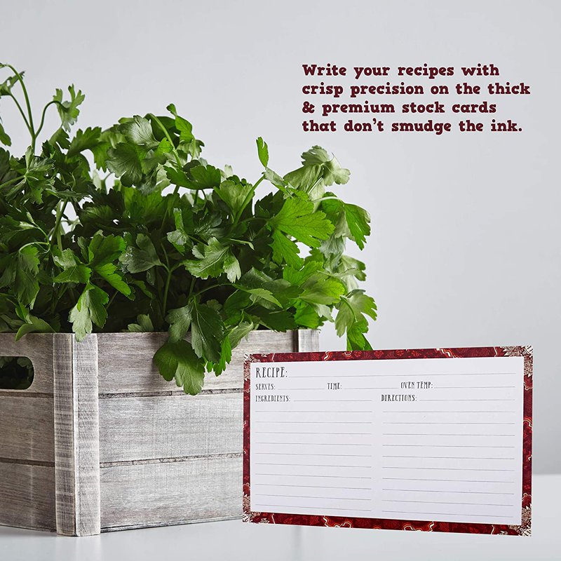 Set of 50 Lined Recipe Cards 4x6 Inches - Maroon and White Design