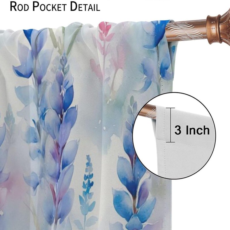 Lavender Floral Curtains Set - Botanical Pattern Window Drapes for Bedroom & Kitchen
