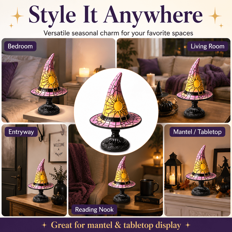 Halloween Stained Glass Witch Hat Lamp Gothic Night Light for Bedroom Decor