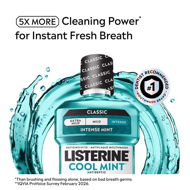 Listerine Cool Mint Antiseptic Mouthwash 50.7 fl oz - Long-Lasting Fresh Breath & Plaque Defense