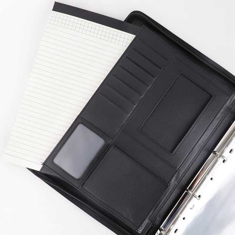 Leather Portfolio Binder with Handle Zipper Business Portfolio with Card Slots & Note Clip