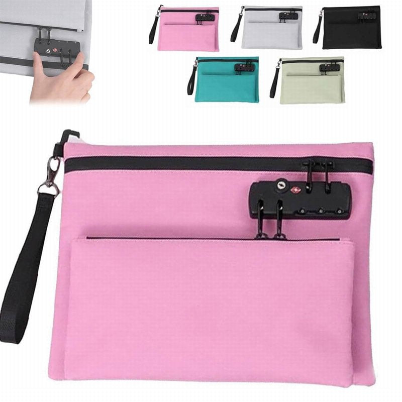 Lockable Travel Money Bag with Combo Lock Water-Resistant Pouch for Cash & Valuables