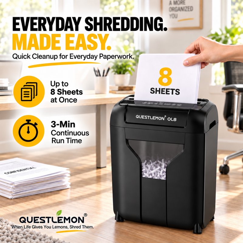 8-Sheet Cross Cut Paper & Credit Card Shredder with 4.8Gal Bin for Home Office