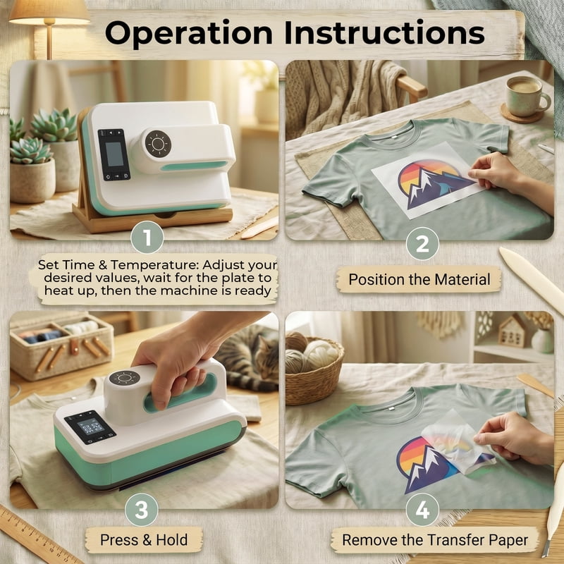 Portable Heat Press Machine for T-Shirts and Bags - Green, 7.5x4.75 Inch