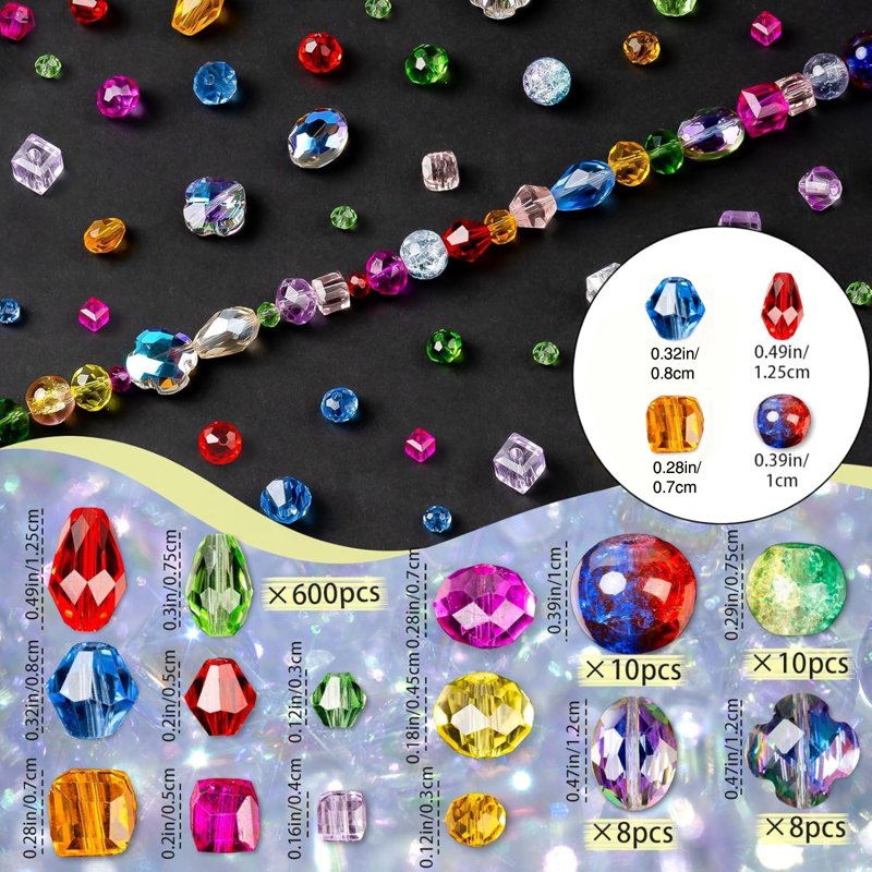 Multicolor Glass Beads for Jewelry Making - 636 Pcs Crystal Loose Beads Set