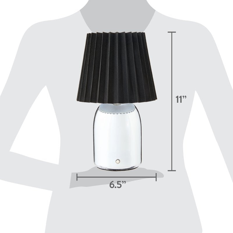 Rechargeable LED Portable Table Lamp with Touch Control - Chrome Finish, Black Linen Shade