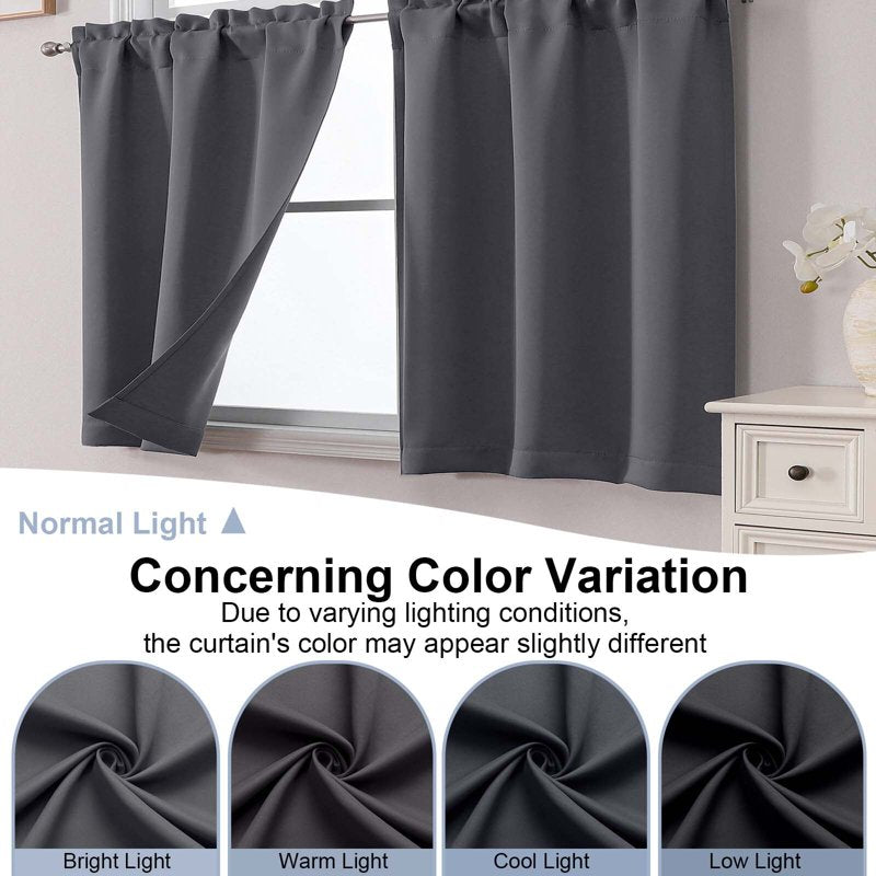 Blackout Curtain Panels with Rod Pocket for Small Windows - 2 Pack