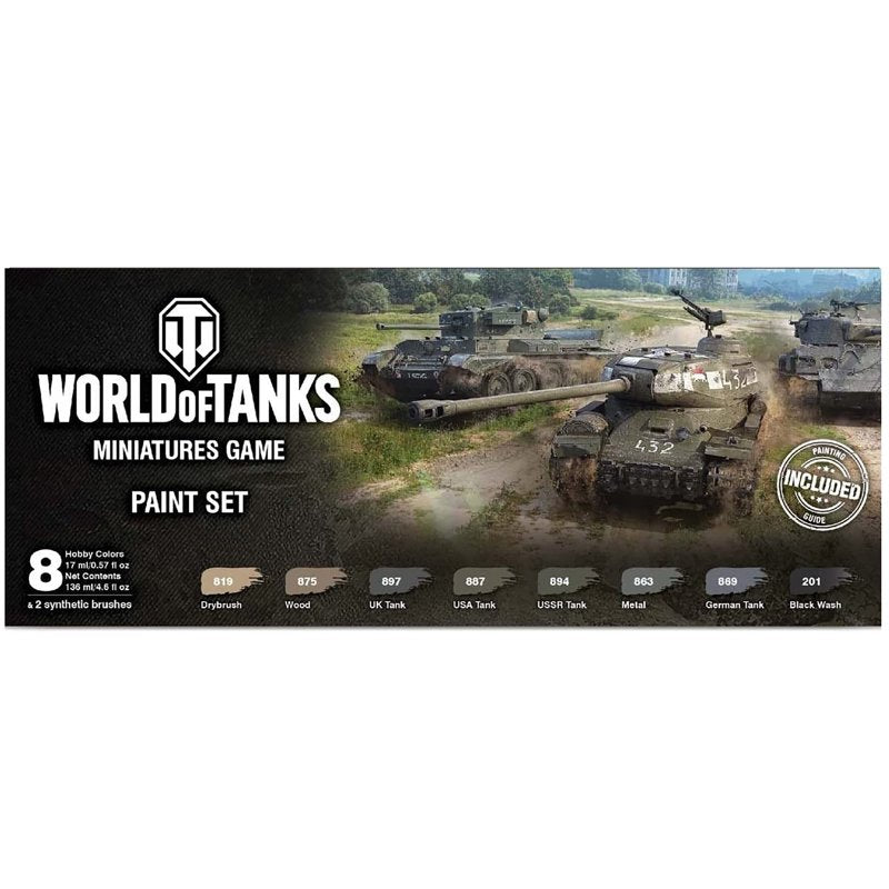 World of Tanks Miniatures Paint Set - 4 National Colors & Wash for Tank Detail