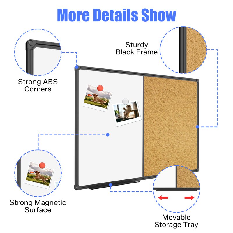 Magnetic Whiteboard and Cork Board Combo - 35x23 Wall Bulletin & Dry Erase Board