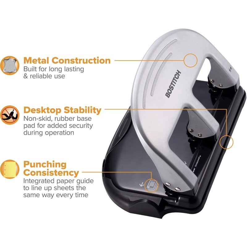 Three-Hole Puncher 40 Sheet Capacity with EZ Squeeze Technology - All-Metal Design