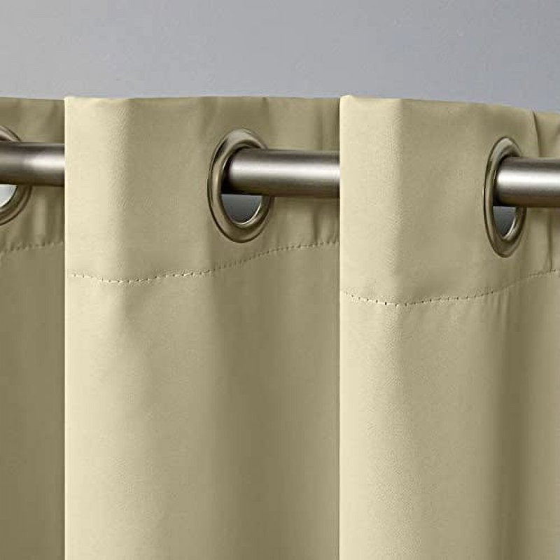 Total Blackout Grommet Top Curtain Panels - Room Darkening Linen Drapes