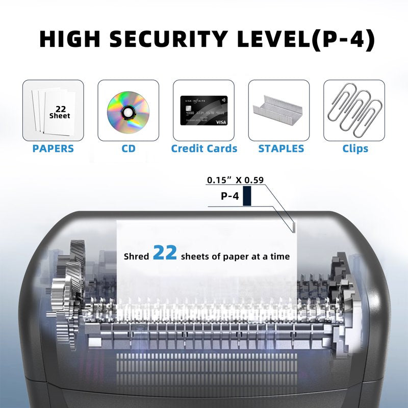 Heavy Duty Commercial Paper Shredder with 22-Sheet Capacity and Large Waste Bin