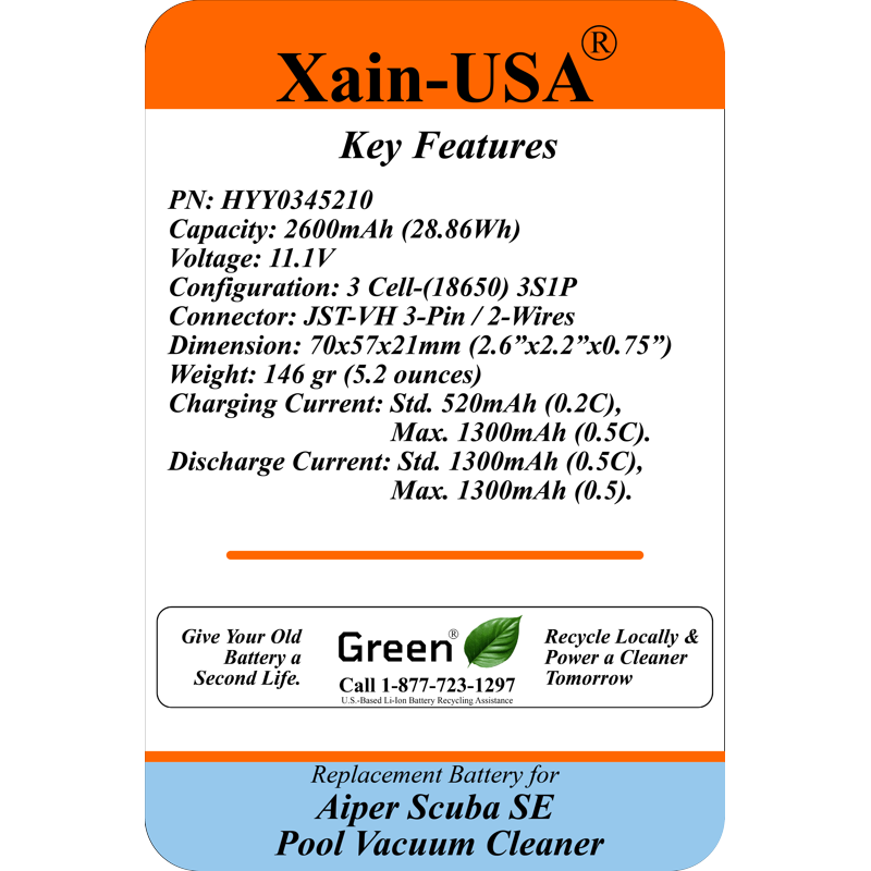2600mAh Lithium-Ion Battery for Aiper Scuba SE Pool Vacuum Cleaner - Extended Runtime Replacement