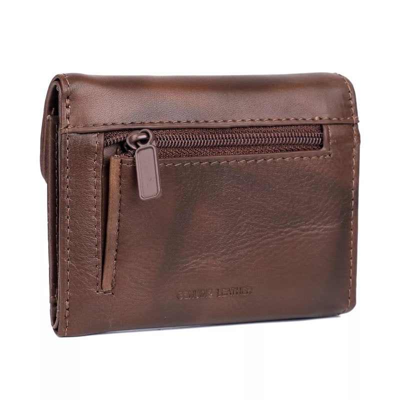 Women’s Mini Trifold Leather Wallet with Card Slots and Zipper Pocket – Multiple Colors
