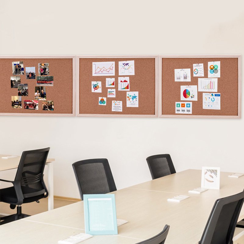 Wall Cork Bulletin Board with Traceless Hooks - Office & Home Memo Board, Natural Wood Frame, Size M