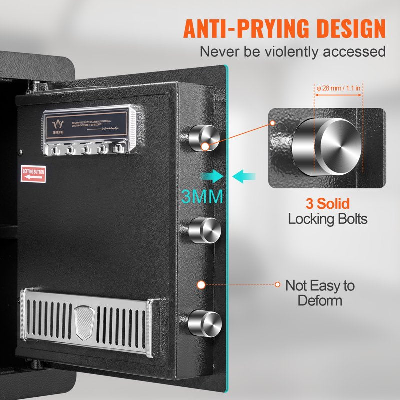 Digital Security Safe Box 1.8 Cu Ft with Inner LED Light and Dual Lock System