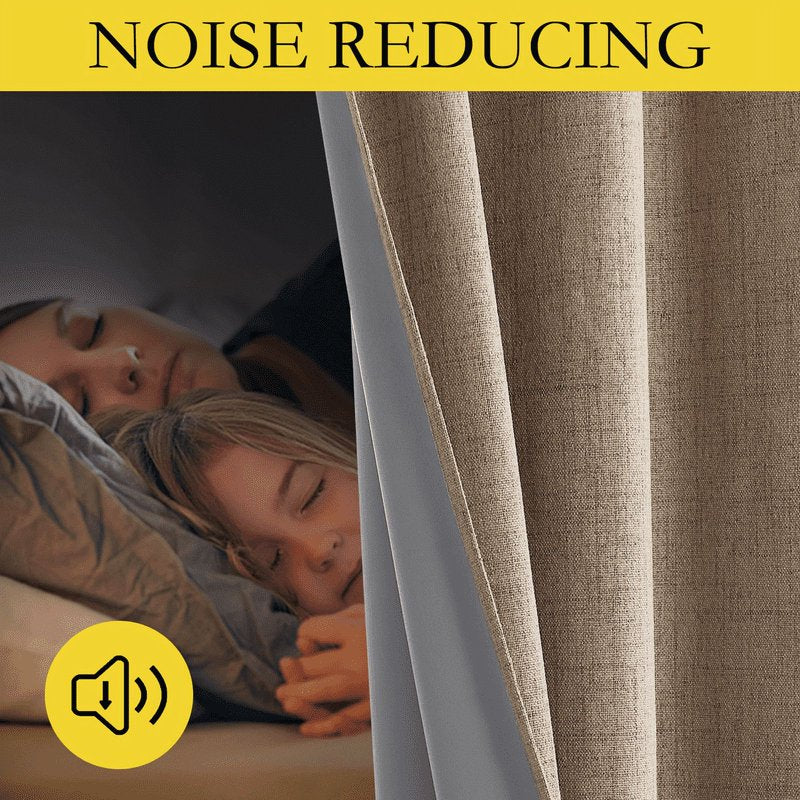 Blackout Faux Linen Curtains - Thermal Insulated, Noise Reducing Drapes for Living Room