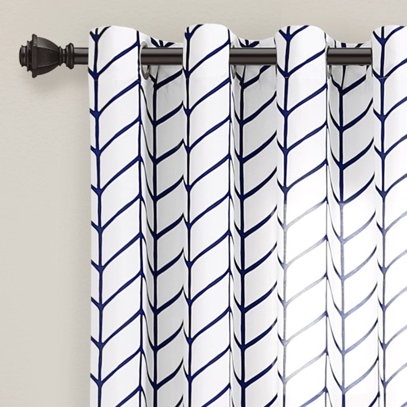 Grey Chevron Geo Window Curtain Panels Set - Modern Light Filtering Drapes, 52x84 Inches, Pair