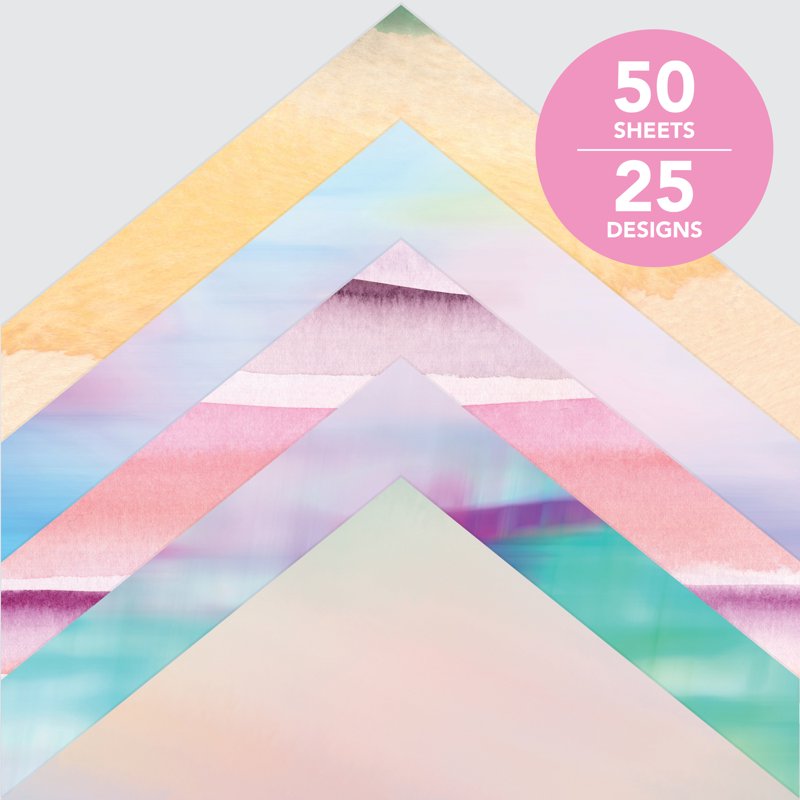 Ombre Watercolor Scrapbook Paper Set - 50 Sheets 12x12 Inches, 25 Designs