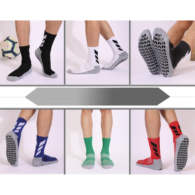 4 Pack Men’s Grip Socks Non Slip Soccer Socks - Black White Blue Red - Variation: BlackWhiteRedLlue-Set03