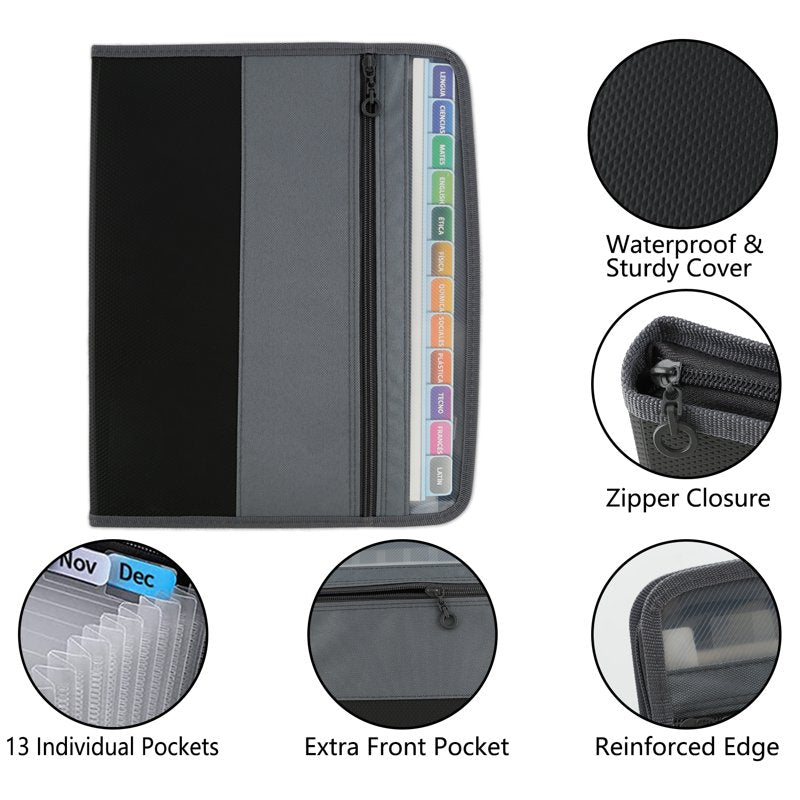Expandable Plastic Accordion File Organizer with Zip Closure for Office and Document Storage