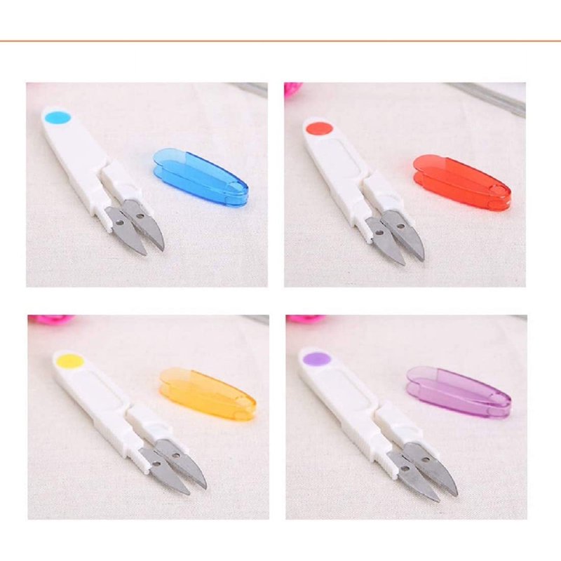 4 Pack Mini Portable U-Shaped Sewing Scissors with Safety Covers for Cross Stitch Crafts