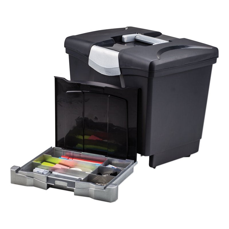 Heavy-Duty Portable File Tote with Locking Handles, Letter & Legal Size, Black/Silver