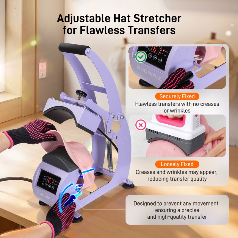 Manual Hat Heat Press Machine with Interchangeable Platens for Caps T-Shirts Sublimation