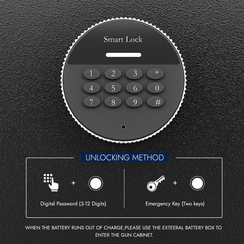 2-3 Gun Safe Cabinet with Digital Lock and Removable Shelf - Cold Rolled Steel Rifle Storage