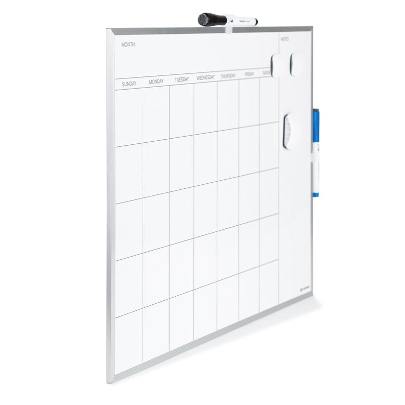 Magnetic Monthly Calendar Dry Erase Board 16x20 Inch with Silver Frame