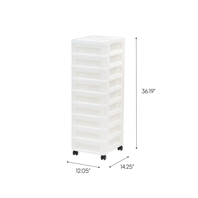 9-Drawer Plastic Storage Cart with Organizer Top and Casters - White