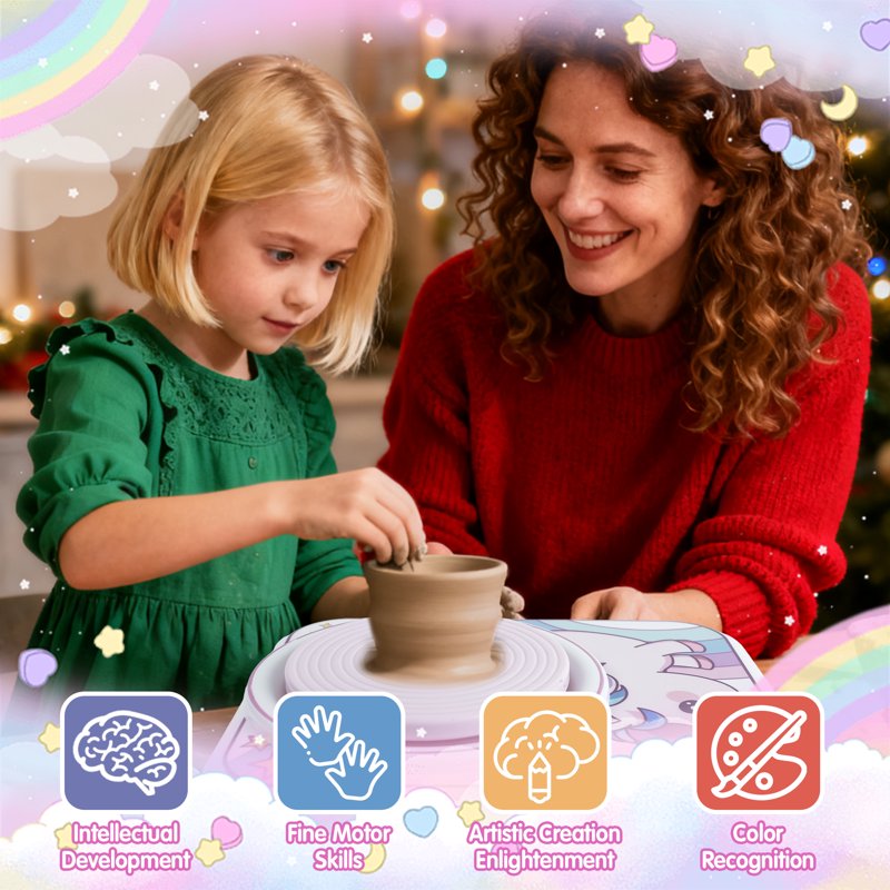 Kids Pottery Wheel Kit with Air-Dry Clay and Creative Tools - Suitable for Ages 6-12