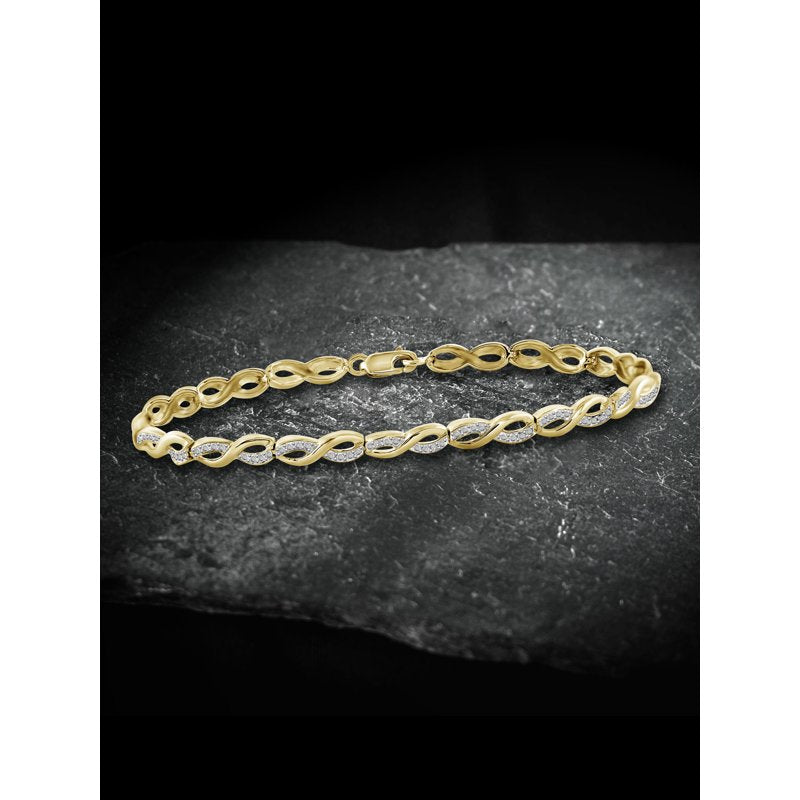 Infinity Bracelet with White Diamond Accents - 14k Gold-Plated Jewelry for Women
