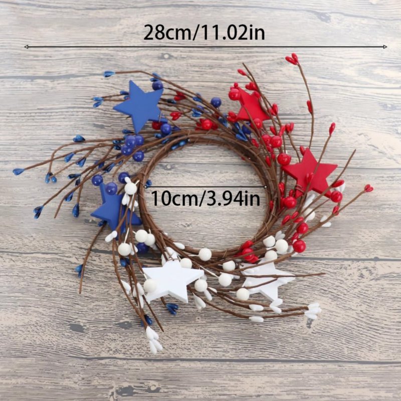 Patriotic Berry Candle Ring Wreath 10-Inch for 4th of July Memorial Day Home Decor