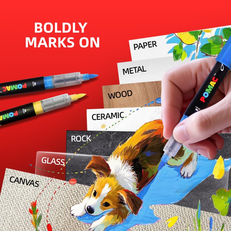 Multi-Color Acrylic Paint Markers Set - Water-Based Art Pens for Fabric, Canvas, Rock, Glass, Wood, Paper, DIY Crafts