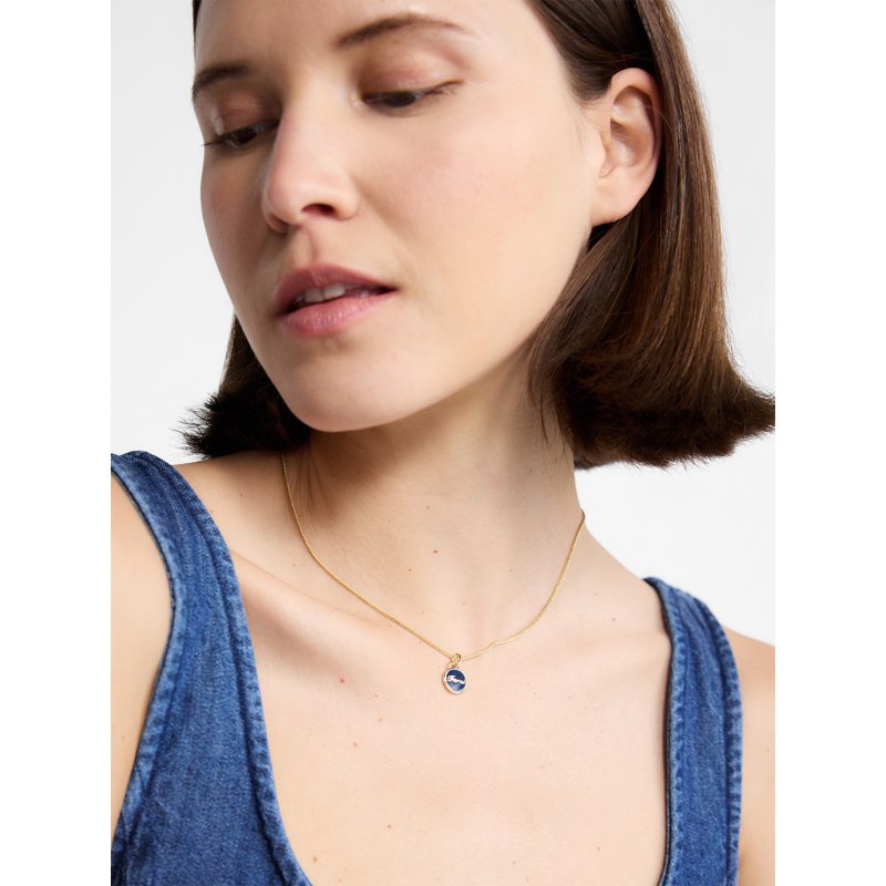 Women's Demi-Fine 14K Gold Plated Pendant Necklace with Blue Enamel - Adjustable 16" + 2" Extender