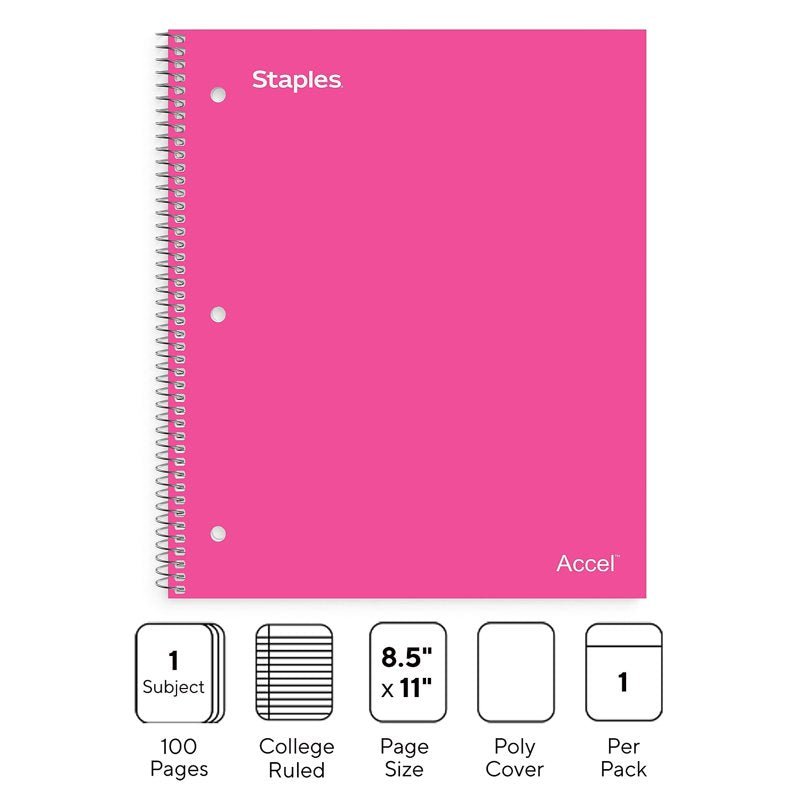 1-Subject College Ruled Notebook with Poly Cover - Pink, Purple, Green, Teal