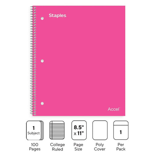 1-Subject College Ruled Notebook with Poly Cover - Pink, Purple, Green, Teal