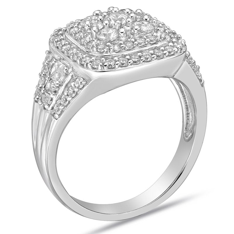 Sterling Silver Cluster Round Simulated Diamond Cocktail Ring - Multiple Sizes
