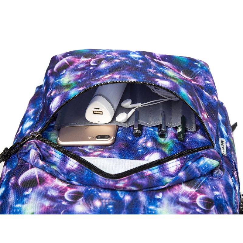 K-Cliffs 18'' Galaxy Printed Backpack Galaxy 25 Pieces Unisex 100% Polyester Laptop Daypack