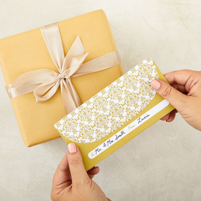 Gold Money Envelopes for Cash Gifts - 100 Pack with Secure Adhesive Seal, Floral Design, 6.7 x 3.3 Inches