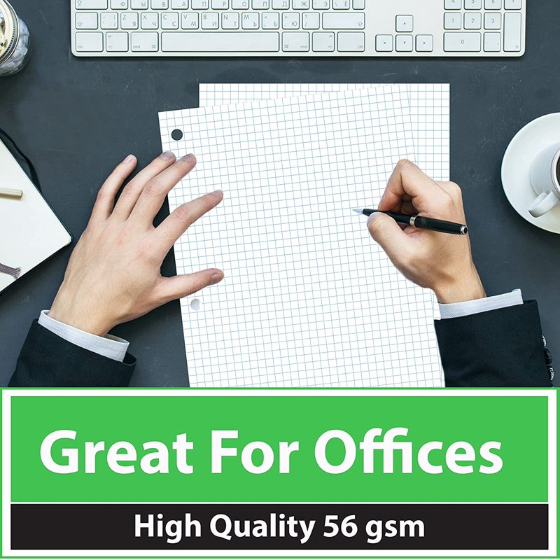 Quad Ruled Graph Paper Sheets Bulk Pack for School Office Art - 10.5 x 8, 4x4 Squares