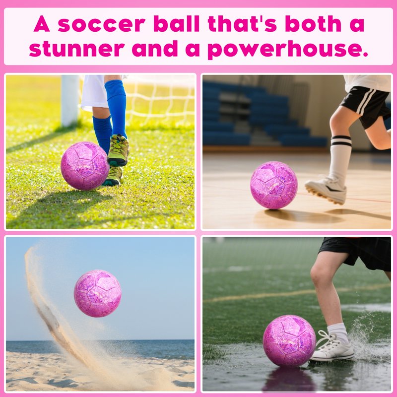 Size 4 Glitter Pink Soccer Ball for Kids - 5-13 Years Training & Recreation